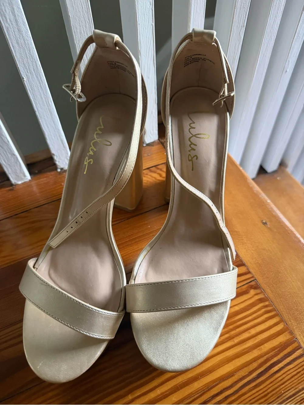 Lulus Neutral Beige & Gold Platform Block Heel Sandals with Ankle Strap - Size 9
